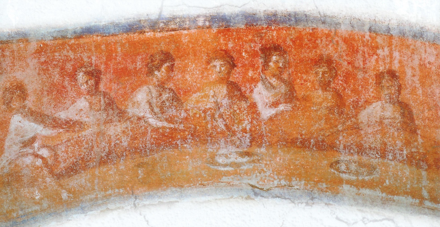 Fresque du repas fraternel, catacombe de Priscille, Rome
